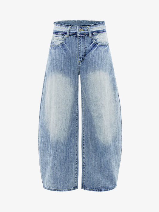 Vintage Washed Patchwork Distressed Scimitar Jeans