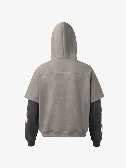 Suede Large Pocket Faux Two-Piece Zipper Short Jacket