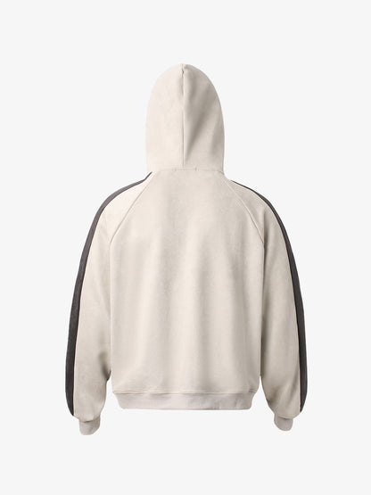 Suede Foam Letter Patchwork Zipper Shorts Jacket