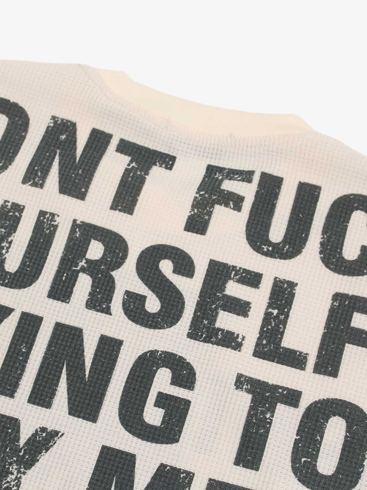 Waffle Knit Graphic Print Crewneck Sweatshirt - 2496