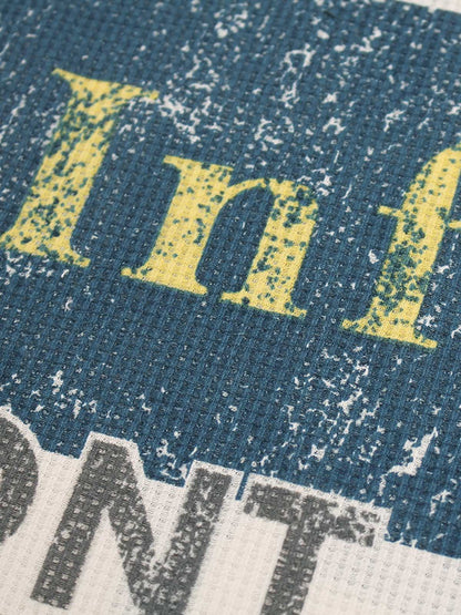 Waffle Knit Graphic Print Crewneck Sweatshirt - 2496