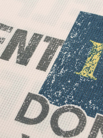 Waffle Knit Graphic Print Crewneck Sweatshirt - 2496