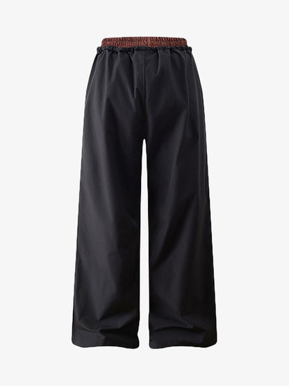 Retro Patchwork Faux Two-piece Double Waist Casual Pants