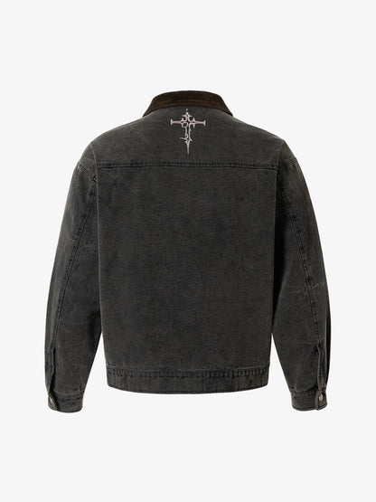 Washed And Distressed Dark Graffiti Patchwork Jacket