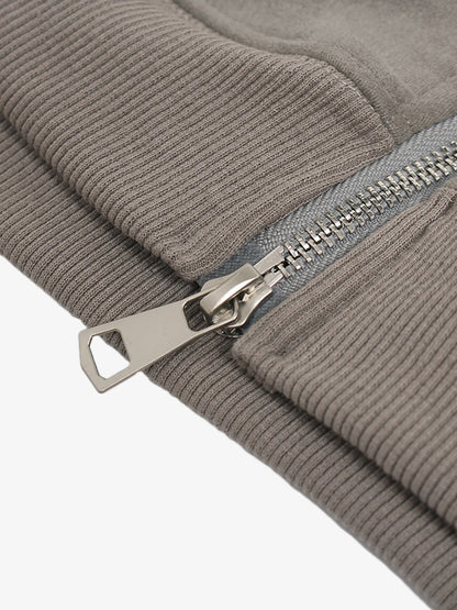 Suede Double-Ended Zippered Cropped Hooded Jacket