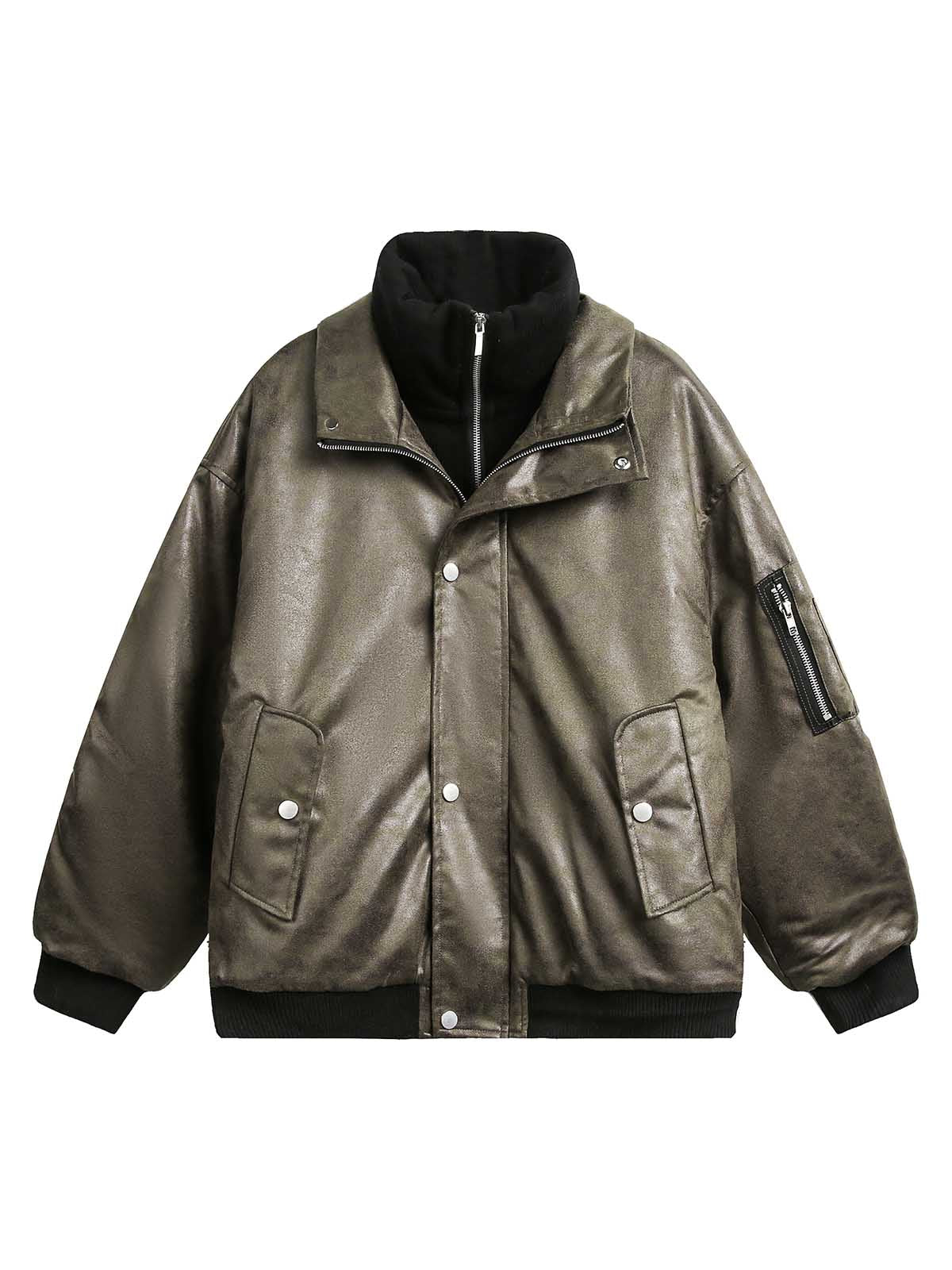 Faux Two piece PU Leather Quilted Down Jacket Thesupermade