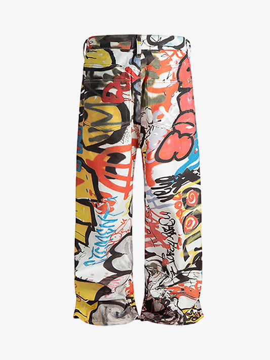Graffiti Print Wide-Leg Pants for Urban Street Style