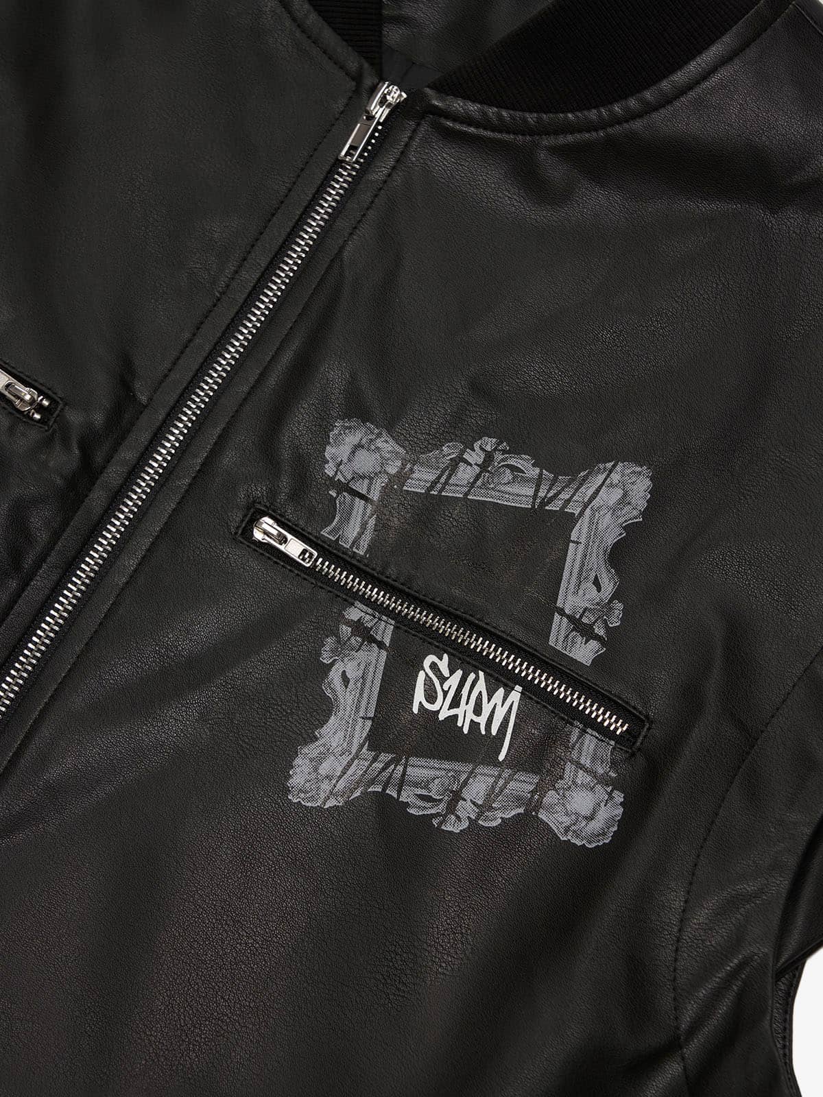 Thorn Destruction Frame Pattern Leather Vest