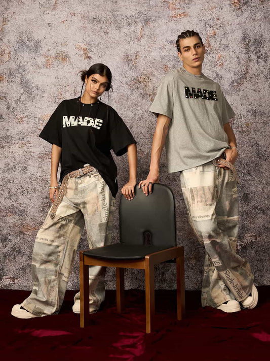 Street Retro MOOD Patch Embroidered Rivet T-shirt - 2440