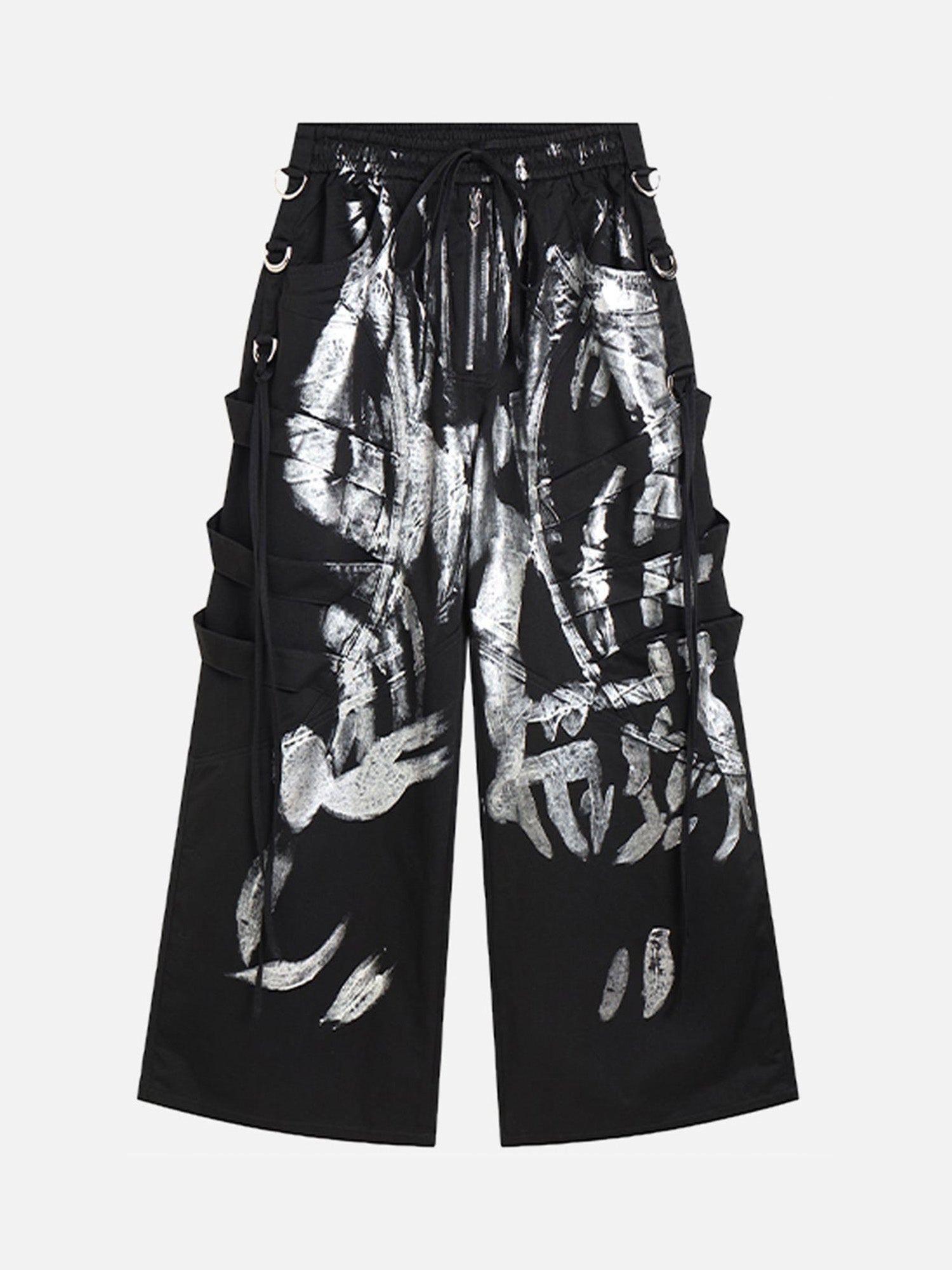 Dark Style Opium Deconstructed Style Heavy Industry Brushed Silver Ribbon Drawstring Wide-leg Overalls