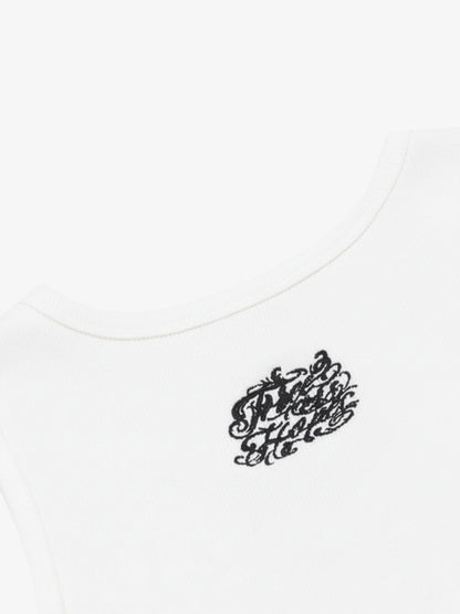 Gothic Lettering Embroidered Ribbed Vest