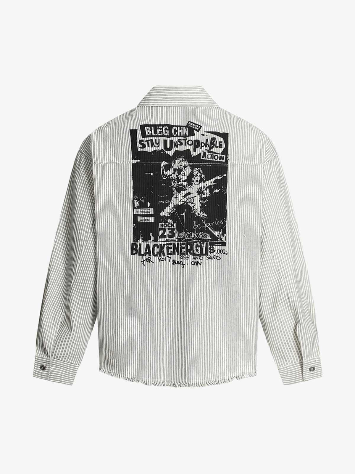 Striped Button-Up Shirt with Graphic Pocket Design