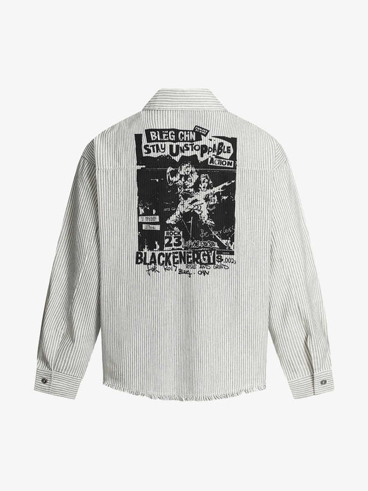 Striped Button-Up Shirt with Graphic Pocket Design