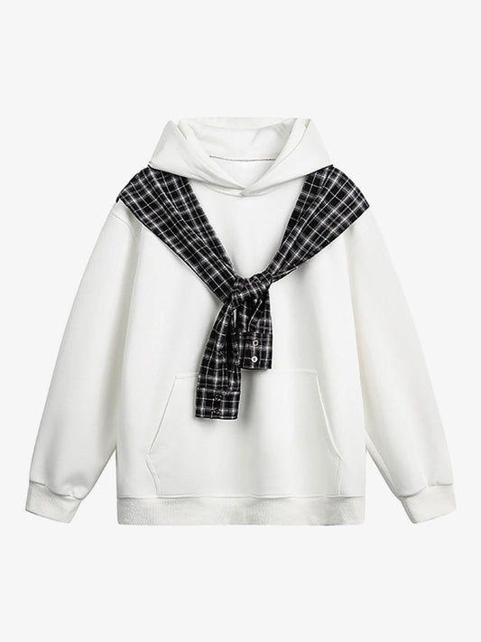 Stylish Plaid-Trimmed Hoodie with Sailor Collar Design for Women