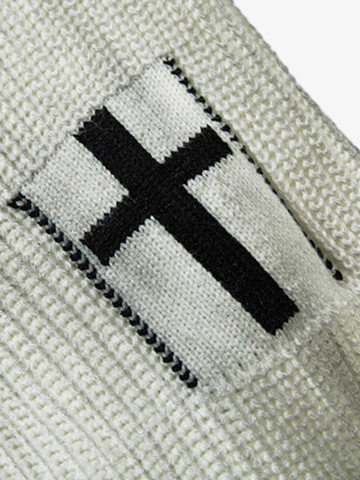 Ribbed Knit Dirty Dyed Embroidery Cross Sweater