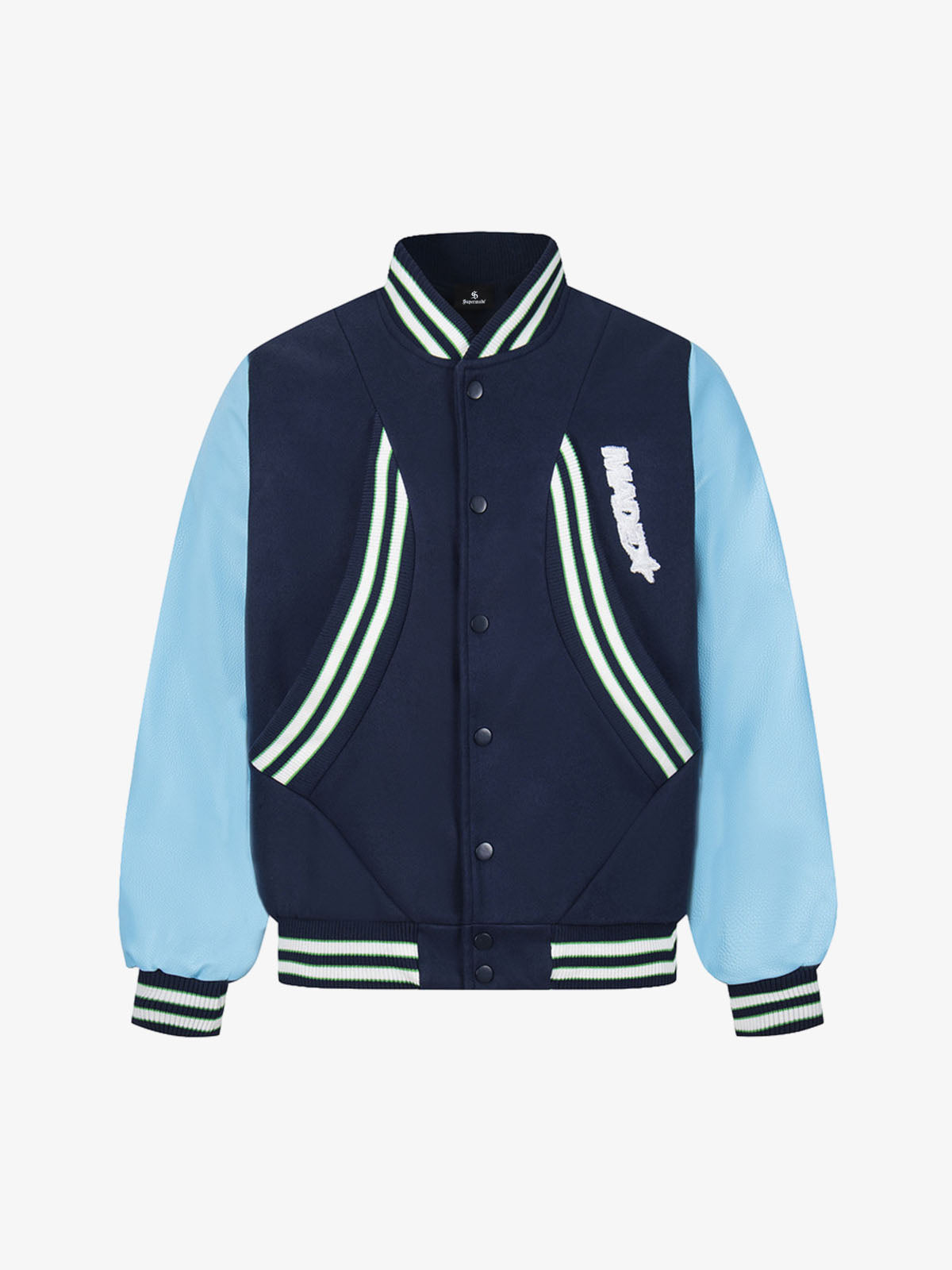 Retro Stripe With Contrast Stitching Baseball Jacket