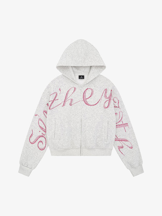 Street Hip-Hop Rhinestone Cropped Hooded Sweatshirt