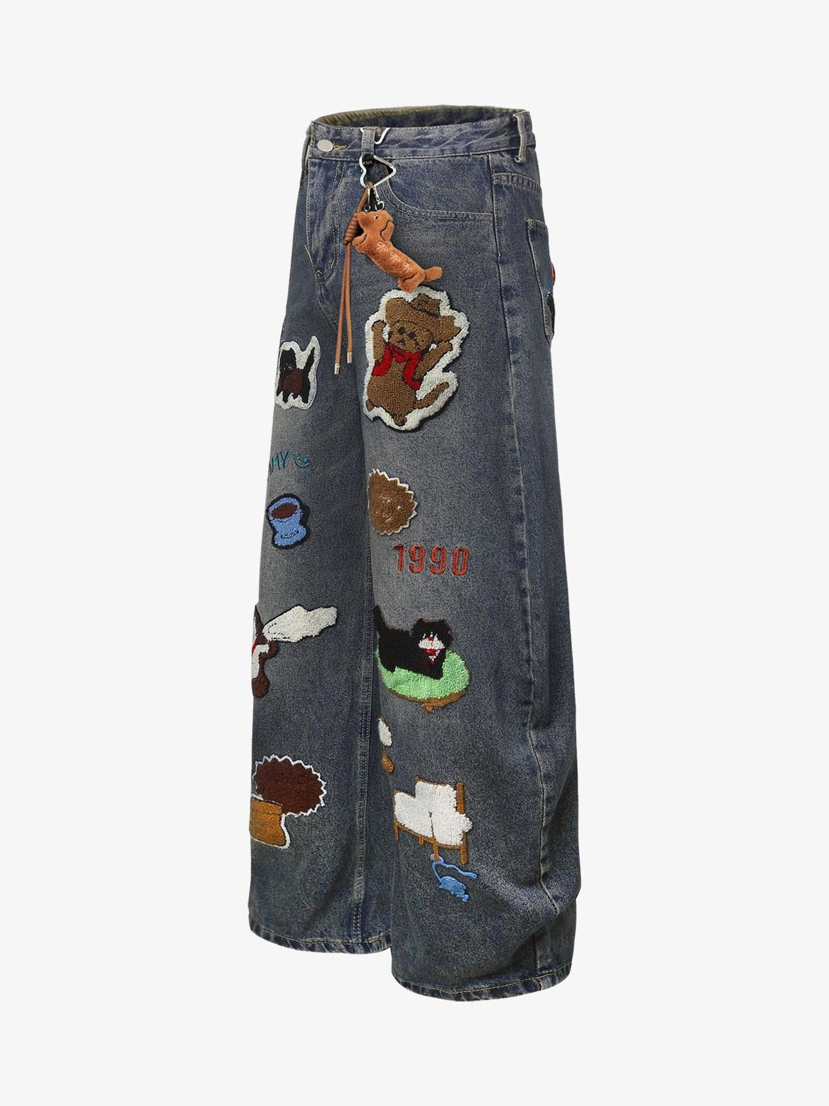 Retro Cartoon Graphic Heavy Embroidery Denim Jeans