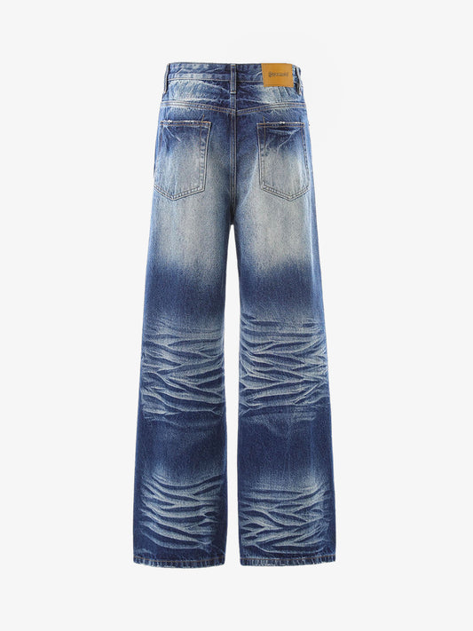 Washed Distressed Wrinkled Dyed Jeans