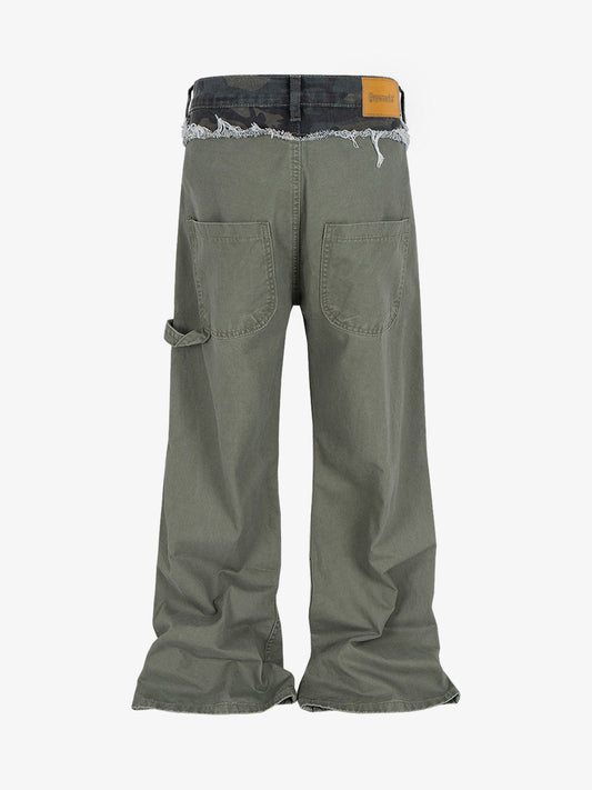 Camouflage Patchwork Whisker Baggy Jeans