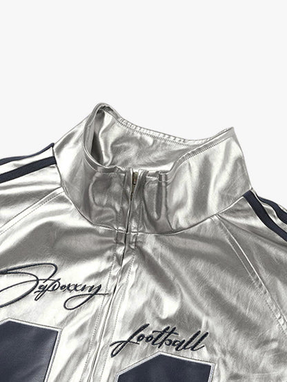 Number 11 Reflective Metallic Leather Track Jacket