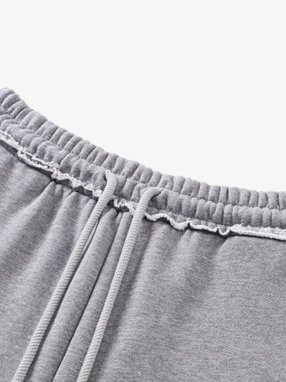 Retro Letter Print Drawstring Straight-Leg Wide Pants