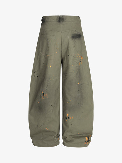 Retro Inkjet Dirty Dyed Barrel Pants