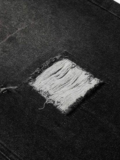 Vintage Washed Ripped Camouflage Patchwork Jeans