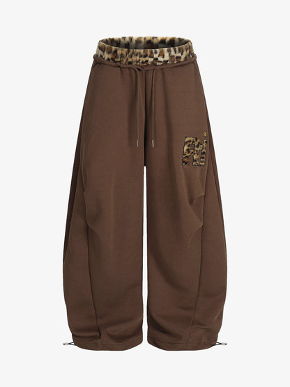 Leopard-Trimmed Wide-Leg Lounge Pants with Unique Print Design