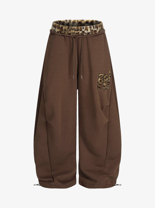 Leopard-Trimmed Wide-Leg Lounge Pants with Unique Print Design