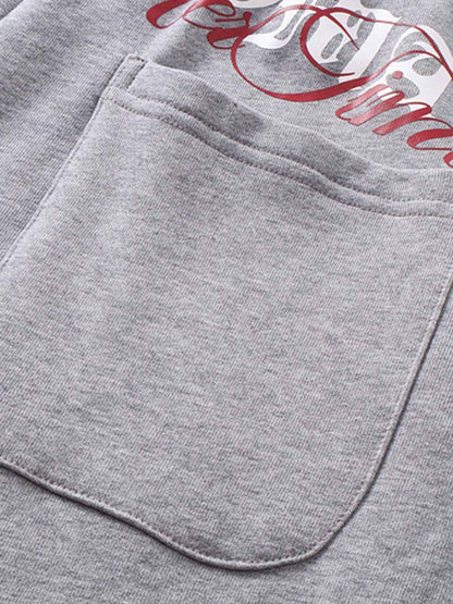 Retro Letter Print Drawstring Straight-Leg Wide Pants