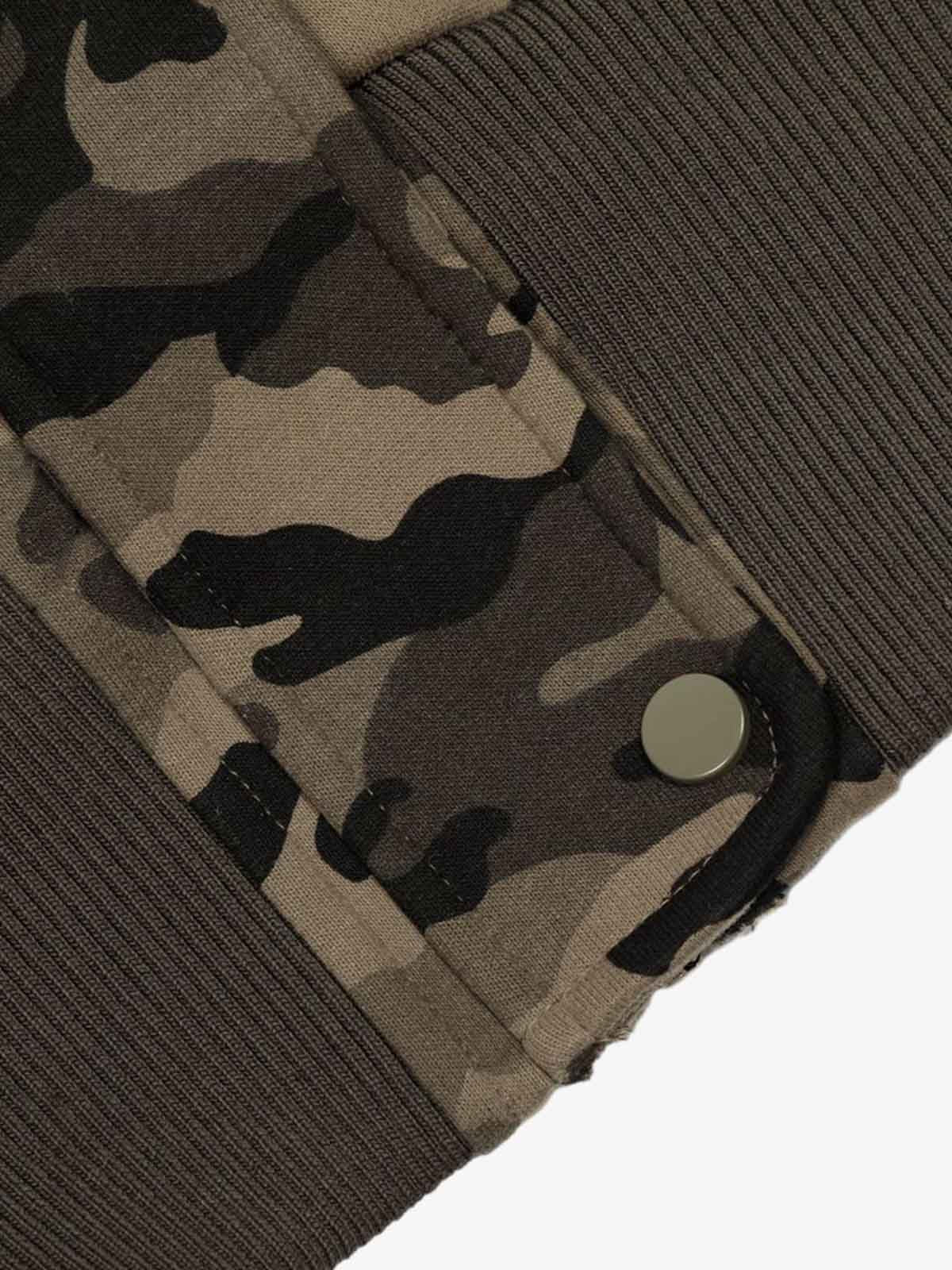 Camouflage Embroidery Patchwork Cardigan Fur Collar Hooded Sweatshirt