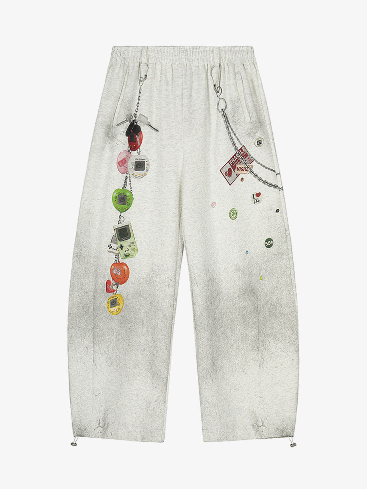 Retro Washed Creative Printed Barrel Pants