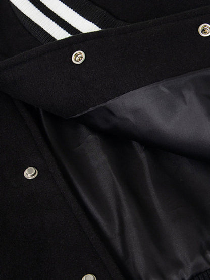 Retro Stripe With Contrast Stitching Baseball Jacket