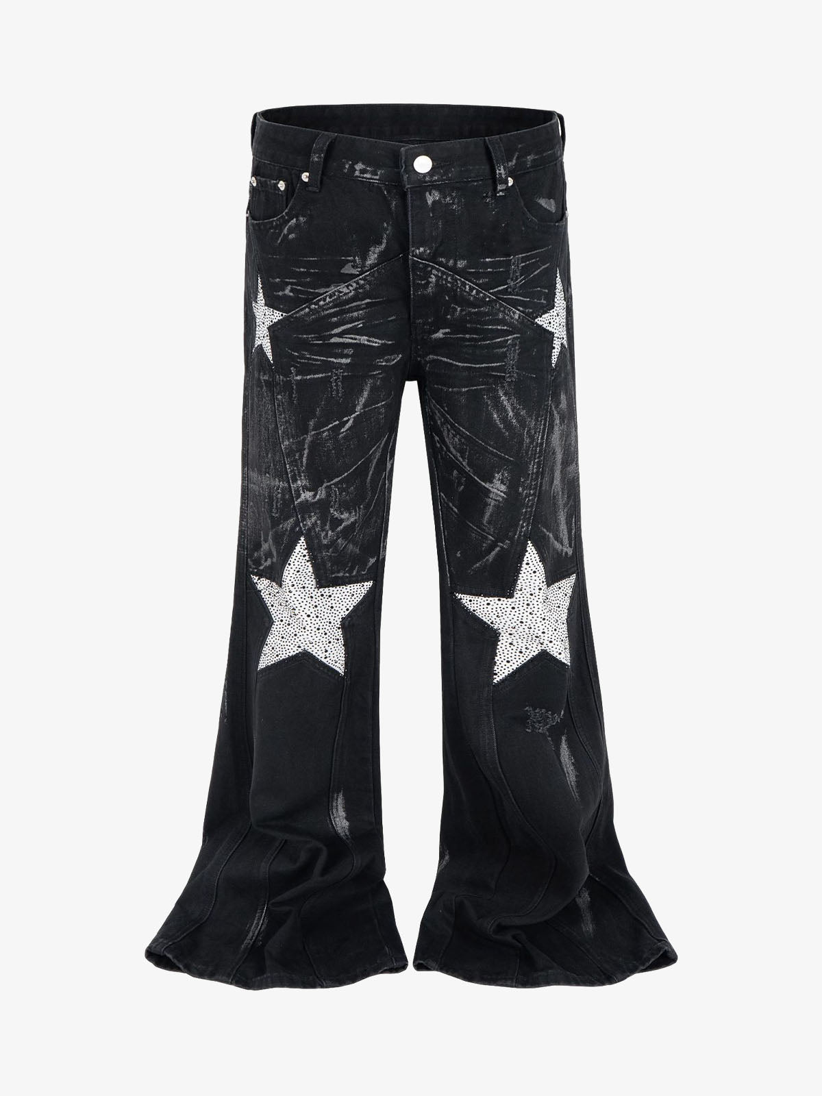 Heavily Washed Star Diamond Flared Jeans