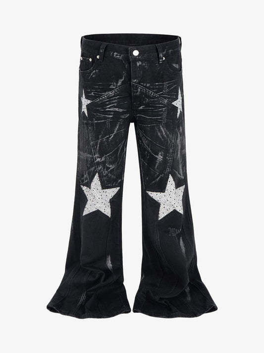 Heavily Washed Star Diamond Flared Jeans
