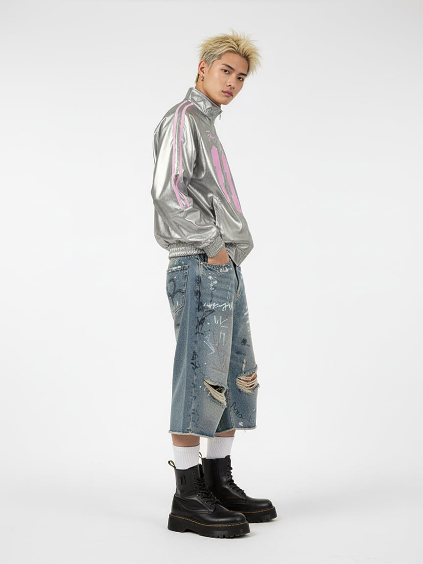 Number 11 Reflective Metallic Leather Track Jacket