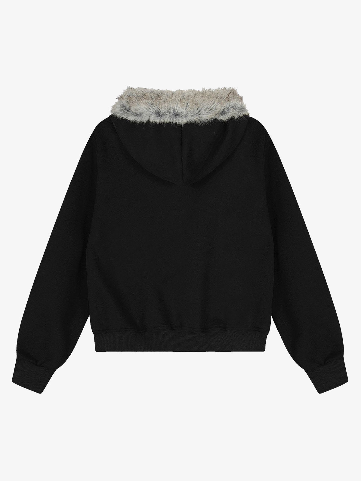 Retro Fur Collar Cartoon Pattern Zipper Hooded Sweatshirt