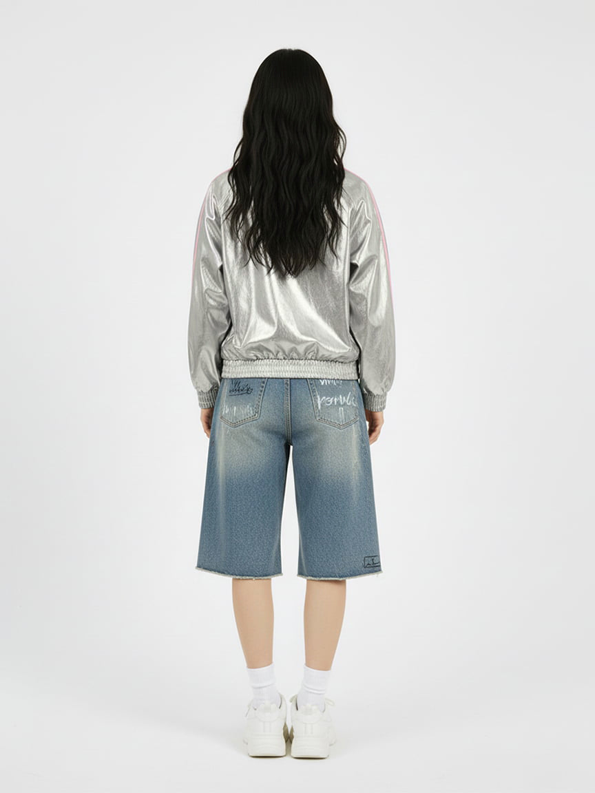 Number 11 Reflective Metallic Leather Track Jacket