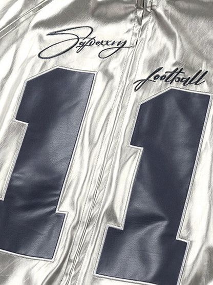 Number 11 Reflective Metallic Leather Track Jacket
