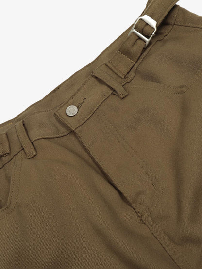 Olive Green Wide-Leg Cargo Trousers with Adjustable Belt and Side Pockets