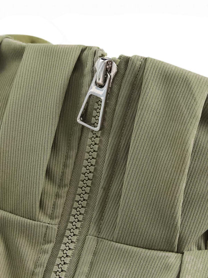 Vintage Oversized Pleated Stand Collar Jacket