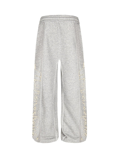 Retro Pearl Design Casual Straight Pants