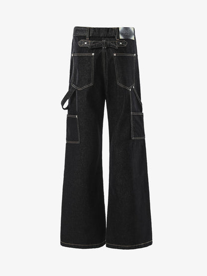 High-Waisted Wide-Leg Cargo Pants with Unique Pocket Design