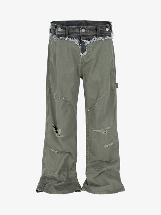 Camouflage Patchwork Whisker Baggy Jeans