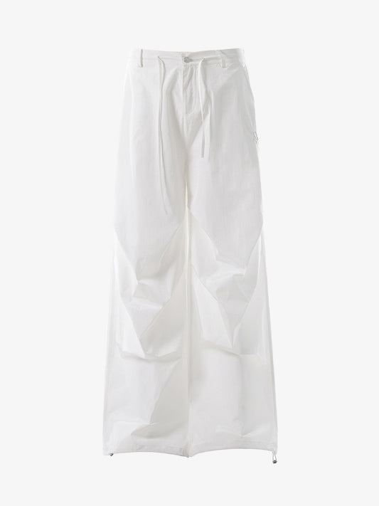 Vintage Drawstring Draped Embroidered Wide Leg Pants