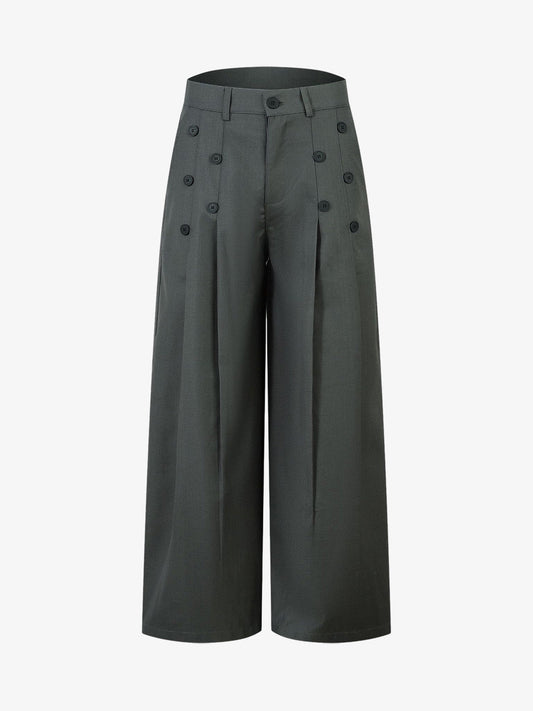 Thesupermade Double-Button Design Pleated Suit Casual Pants