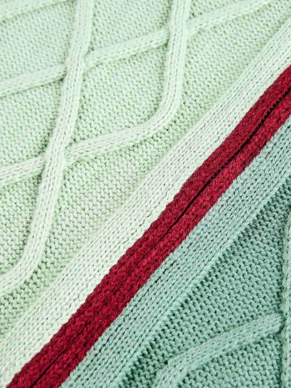 Thesupermade American Retro Contrast Color Design High Collar Knitted Sweater Cardigan