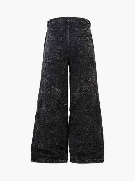 High-Waisted Wide-Leg Denim Pants with Unique Geometric Design