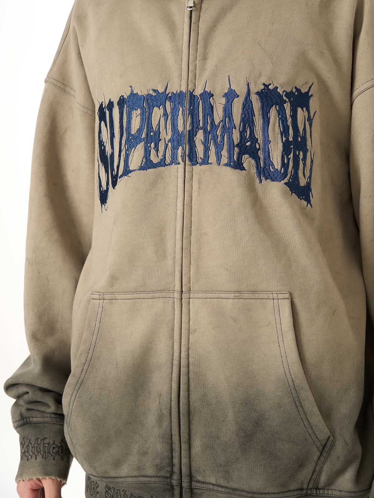 SUPERMADE Embroidered Distressed Spray-Painted Hooded Sweatshirt